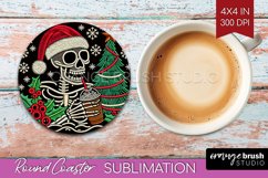 Christmas Skeleton Round Coaster - Santa Coaster Sublimation Product Image 1