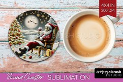 Christmas Skeleton Round Coaster - Santa Coaster Sublimation Product Image 1