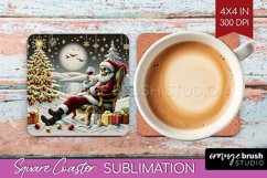 Christmas Skeleton Square Coaster - Skull Santa Sublimation Product Image 1