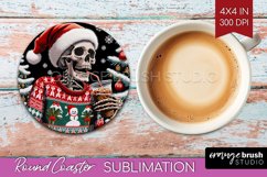 Christmas Skeleton Round Coaster - Santa Coaster Sublimation Product Image 1