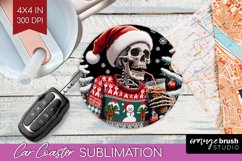 Christmas Skeleton Car Coaster PNG - Skull Santa Sublimatoin Product Image 1