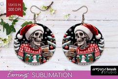 Christmas Skeleton Round Earrings, Santa Earring Sublimation Product Image 1