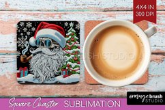Christmas Skeleton Square Coaster - Skull Santa Sublimation Product Image 1