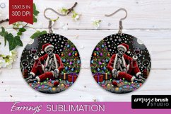 Christmas Skeleton Round Earrings, Santa Earring Sublimation Product Image 1