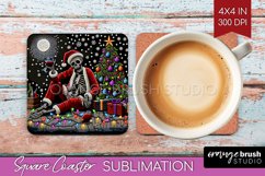 Christmas Skeleton Square Coaster - Skull Santa Sublimation Product Image 1