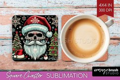 Christmas Skeleton Square Coaster - Skull Santa Sublimation Product Image 1