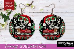 Christmas Skeleton Round Earrings, Santa Earring Sublimation Product Image 1