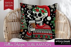 Christmas Skeleton Pillow Sublimation - Santa Pillow Cover Product Image 1
