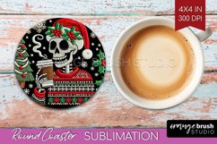 Christmas Skeleton Round Coaster - Santa Coaster Sublimation Product Image 1
