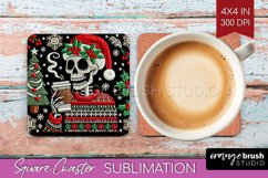 Christmas Skeleton Square Coaster - Skull Santa Sublimation Product Image 1