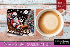 Christmas Skeleton Square Coaster - Skull Santa Sublimation Product Image 1