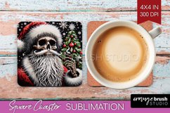 Christmas Skeleton Square Coaster - Skull Santa Sublimation Product Image 1
