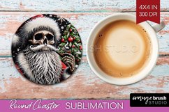 Christmas Skeleton Round Coaster - Santa Coaster Sublimation Product Image 1