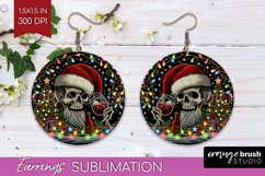 Christmas Skeleton Round Earrings, Santa Earring Sublimation Product Image 1