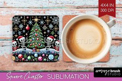 Christmas Skeleton Square Coaster - Skull Santa Sublimation Product Image 1
