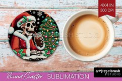 Christmas Skeleton Round Coaster - Santa Coaster Sublimation Product Image 1