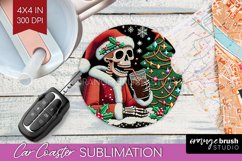 Christmas Skeleton Car Coaster PNG - Skull Santa Sublimatoin Product Image 1