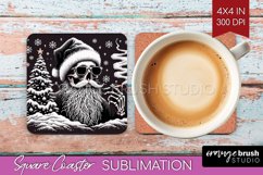Christmas Skeleton Square Coaster - Skull Santa Sublimation Product Image 1