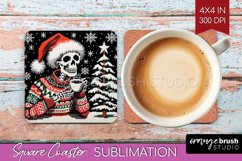 Christmas Skeleton Square Coaster - Skull Santa Sublimation Product Image 1