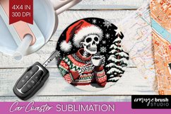 Christmas Skeleton Car Coaster PNG - Skull Santa Sublimatoin Product Image 1