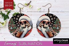 Christmas Skeleton Round Earrings, Santa Earring Sublimation Product Image 1