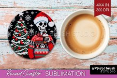 Christmas Skeleton Round Coaster - Santa Coaster Sublimation Product Image 1