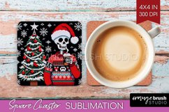 Christmas Skeleton Square Coaster - Skull Santa Sublimation Product Image 1