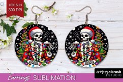 Christmas Skeleton Round Earrings, Santa Earring Sublimation Product Image 1