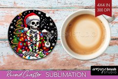 Christmas Skeleton Round Coaster - Santa Coaster Sublimation Product Image 1