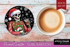 Christmas Skeleton Round Coaster - Santa Coaster Sublimation Product Image 1
