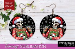 Christmas Skeleton Round Earrings, Santa Earring Sublimation Product Image 1