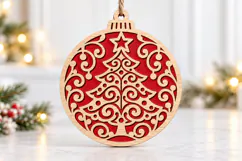 Xmas Tree Bauble SVG, Layered Laser Cut Wood Design Product Image 1