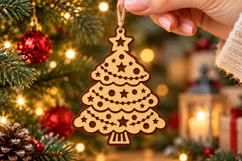 Xmas Tree Bauble SVG, Layered Laser Cut Wood Design Product Image 1