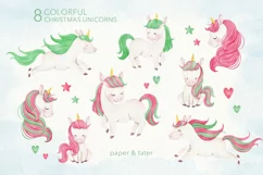 Watercolor Christmas Unicorns Clipart, Magical Xmas PNG Product Image 2