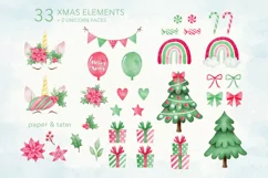 Watercolor Christmas Unicorns Clipart, Magical Xmas PNG Product Image 4