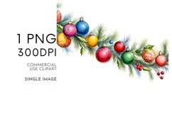 Christmas Colorful Baubles Clipart | Watercolor PNG Product Image 1