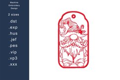 Redwork ITH Chrismas Gnome Tag Machine Embroidery design Product Image 1