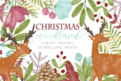 Christmas Woodland Watercolor Clipart Product Image 1