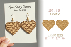Heart with XoXo Pattern Earrings Laser Cut Template Product Image 1