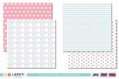 Pastel love patterns with hearts stripes and dots