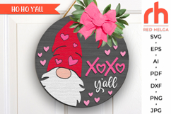 xoxo yall svg, valentine gnome svg, welcome sign svg, valentine hanger svg, gnome heart svg, 14 february door sign svg, round hanging sign svg, laser cut file, layered sign svg, love door sign svg, glowforge cut file, cricut cut file, porch sign svg