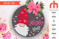xoxo yall svg, valentine gnome svg, welcome sign svg, valentine hanger svg, gnome heart svg, 14 february door sign svg, round hanging sign svg, laser cut file, layered sign svg, love door sign svg, glowforge cut file, cricut cut file, porch sign svg