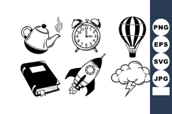 Vintage teapot alarm clock hot air balloon book rocket cloud Product Image 1