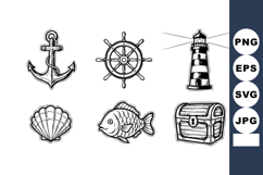Nautical marine anchor ship wheel lighthouse seashell fish c Product Image 1