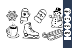 Winter holiday icons snowflake mitten snowman ice skate sled Product Image 1