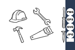 Construction Helmet Hammer Wrench Saw Screwdriver Nail Vecto Product Image 1