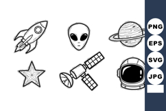 Space themed vector set with rocket alien star satellite ast Product Image 1