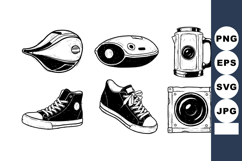 Vintage style black and white retro objects including shoes Product Image 1
