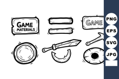 Game materials icons with sword arrow and circular items vec Product Image 1