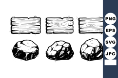 Hand Drawn Wood Planks and Rough Rocks Vector Set for Natura Product Image 1